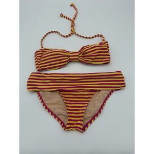 Fuschia & Yellow Bikini Swimsuit-XS-Bandeau Top, Fold Over Bottom-Y2K Style